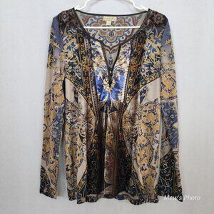 NWOT - One World Mosaic and Paisley Print Split V-Neckline Blouse, M